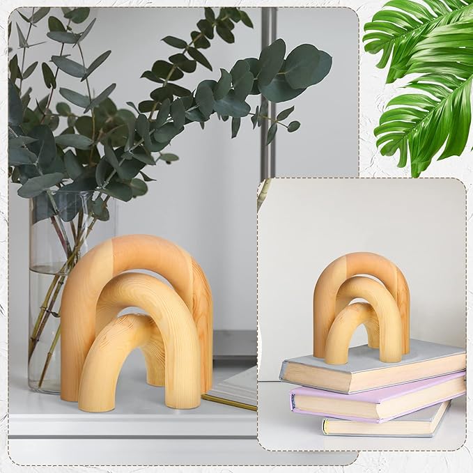 Qunclay 3 Pcs Wood Arch Decorative Objects Coffee Table Decor Modern Bookshelf Boho Home Decor for Shelves Mantel, Aesthetic Shelf Accent for Living Room Entryway(Wood Color)