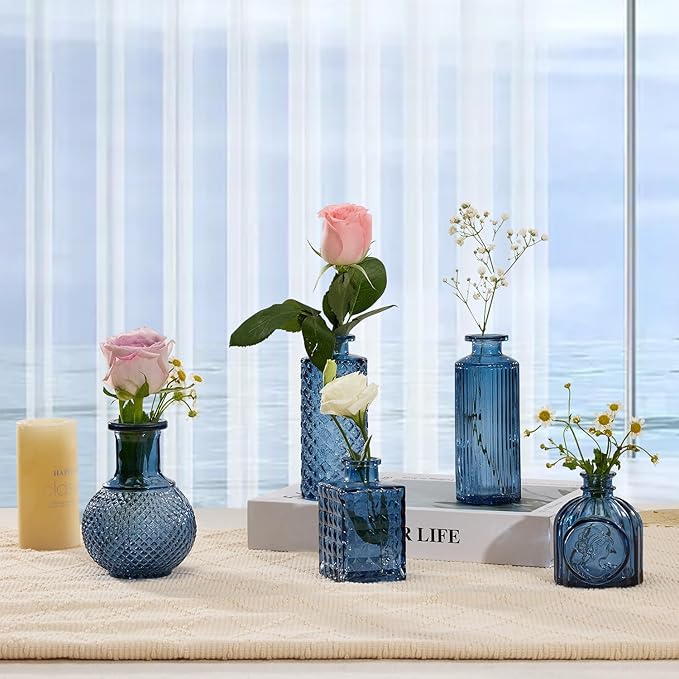 24PCS Mini Bud Vases As Wedding Centerpieces for Tables,Clear Bud Vases for Flowers,Small Flower Vases Suitable for Birthday Party,Anniversary,Wedding Reception,Baby Shower (Blue, 24PCS)