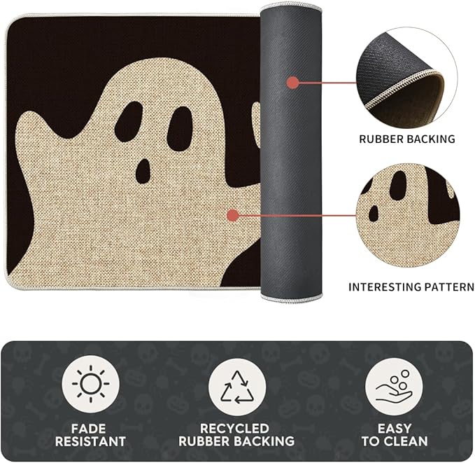Artoid Mode Spooky Ghosts Boo Halloween Kitchen Mats Set of 2, Black Home Decor Low-Profile Kitchen Rugs for Floor - 24x35 and 24x59 Inch