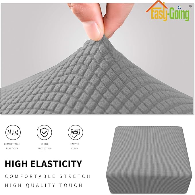 Easy-Going Stretch Square Ottoman Cover Folding Storage Stool Furniture Protector Soft slipcover with Elastic Bottom (30x30x15inch, Light Grey)