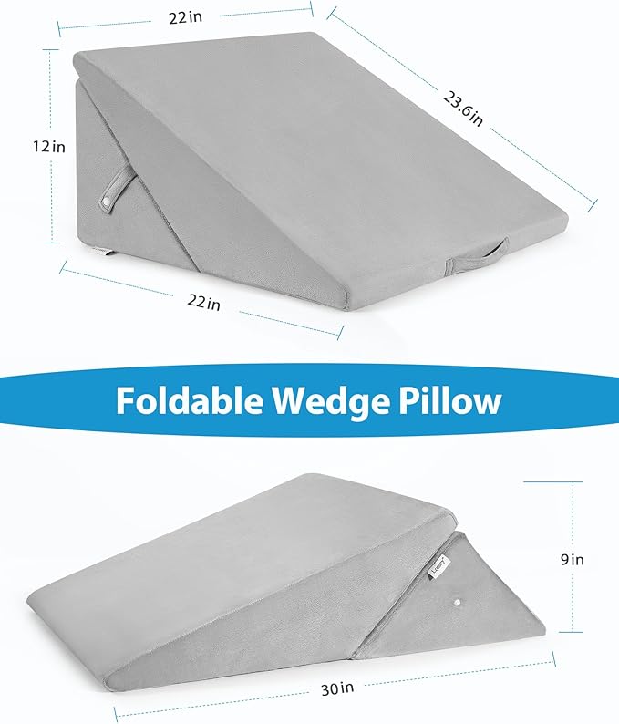 Wedge Pillow for After Surgery, Adjustable 9" & 12" Bed Wedge Pillow for Sleeping, Foldable Memory Foam Triangle Pillow for Snoring, Acid Reflux, GERD, Back and Leg