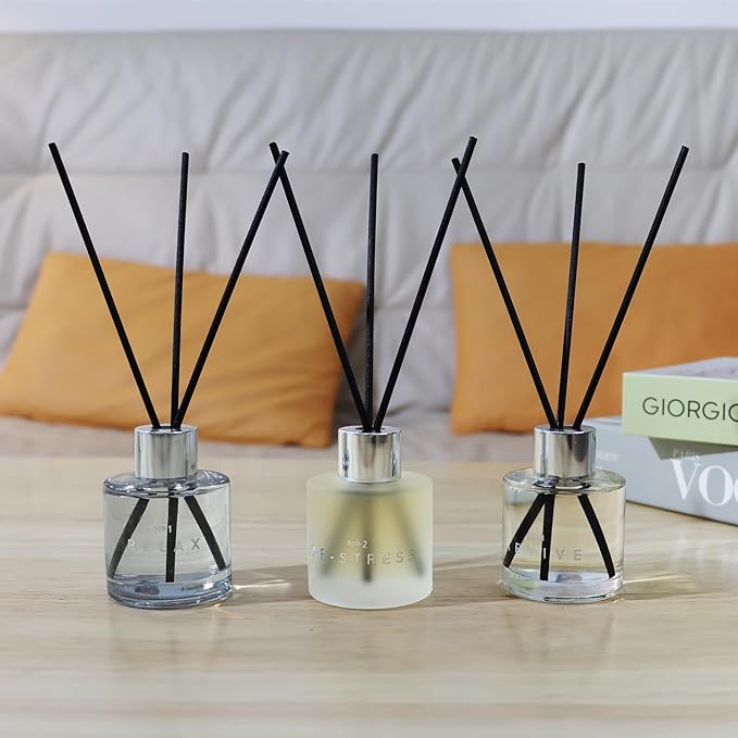 3 Pack Fragrance Reed Diffuser, 50ML Patchouli Jasmine Lemongrass Aromatherapy Diffuser Set with 12 Black Fiber Sticks,Air Freshener for Bedroom Bathroom Office