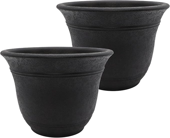 The HC Companies Sierra Round Self-Watering Pot - Lightweight Plastic Planter for Herbs & More - Durable Plant Pots for Indoor Plants & Outdoor Plants (10” Black Onyx, Pack of 2)