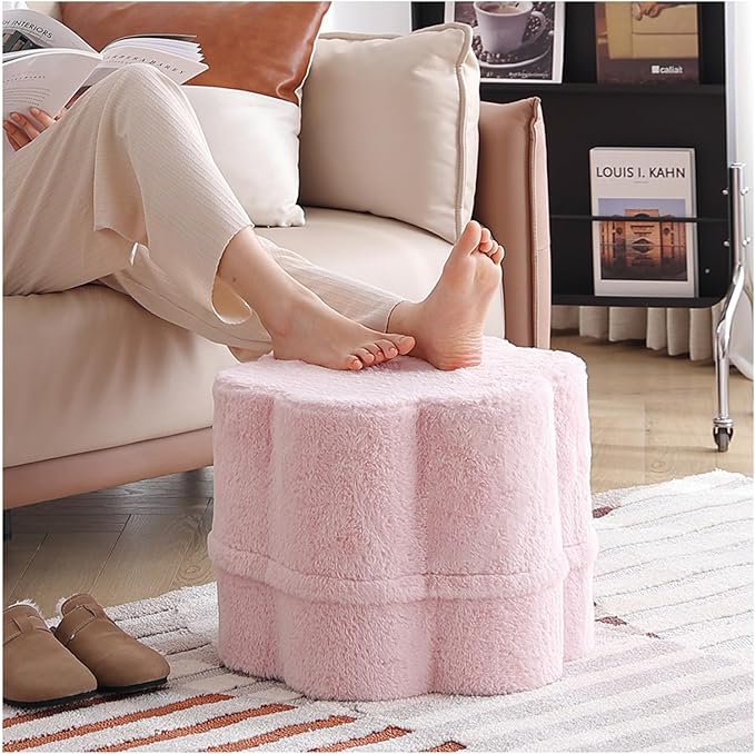 Tiita Floral Pouf Ottoman, Foot Stools Ottoman with Foam Chunk Filling, Puff Foot Rest for Couch, Living Room, Kids Room, Pink
