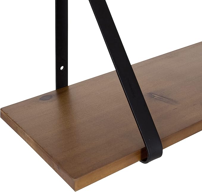Kate and Laurel Soloman Wooden Shelves with Simple Metal Brackets, Rustic Brown and Black, 2 Piece Set
