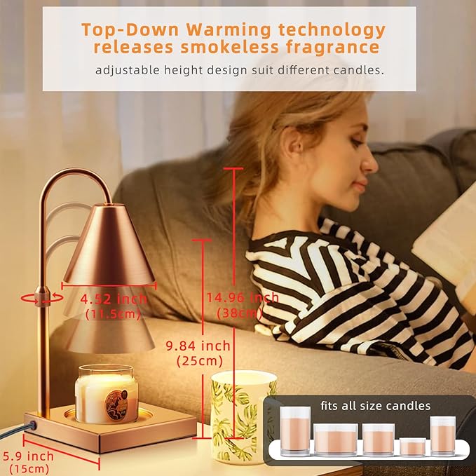 Yankee Candle Compatible Dimmable Metal Candle Lamp Warmer - Height Adjustable, Scented Wax for Home Decor (Rose Gold)