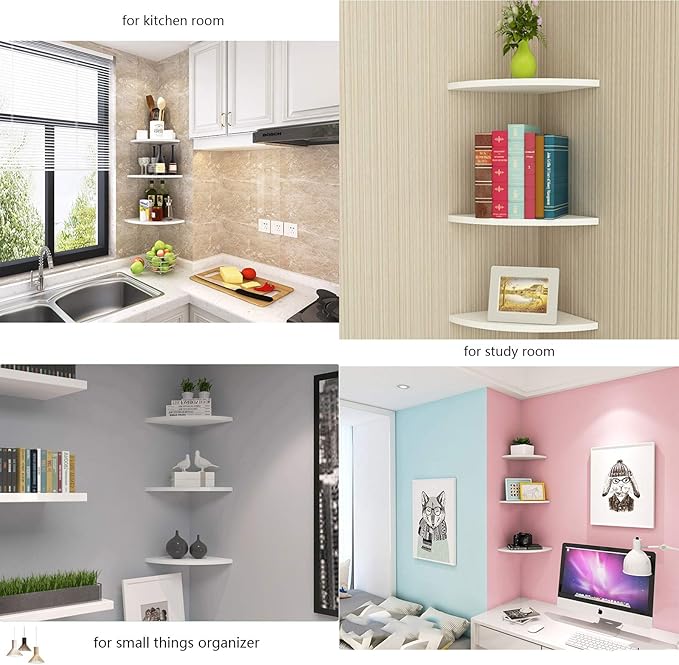 11 Inch Set of 2 Corner Wall Mounted Floating Shelf White,for Kitchen Room ,Living Room,Bathroom and Any Wall Corner Decor Display.