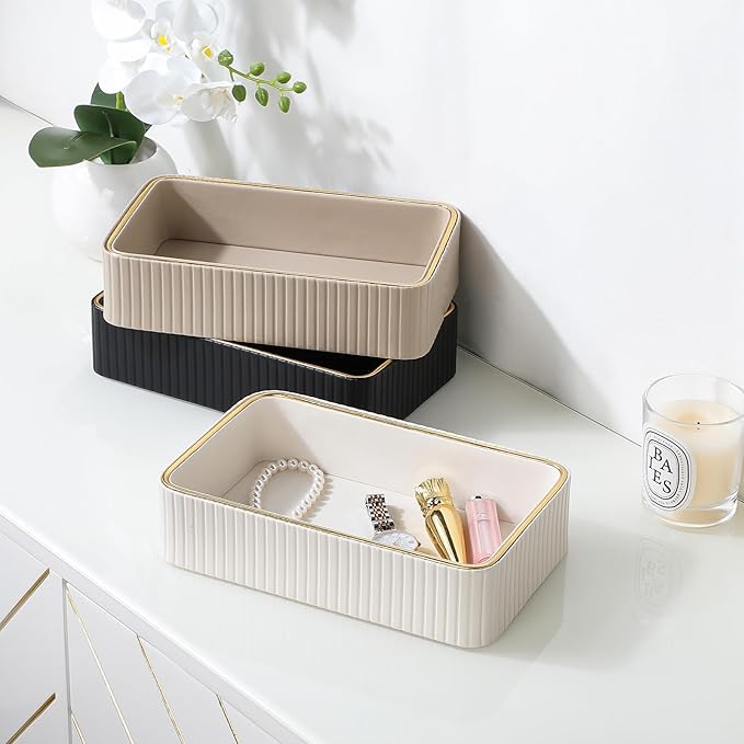 Desk Organizer Tray, PU Leather Valet Tray Nightstand Organizer Cologne Perfume Tray for Men Women, Decorative Vanity Tray Key Bowl Trinket Dish Bathroom Bedroom Accessories (Beige)