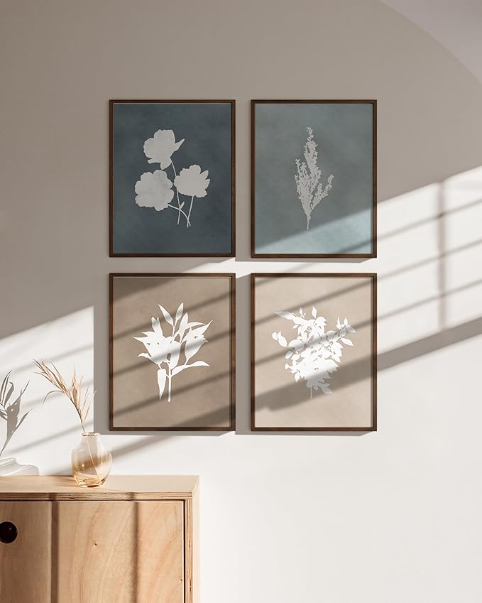 HAUS AND HUES Floral Wall Art - Set of 4 Plant Posters for Wall Vintage Botanical Prints, Flower Pictures for Room Aesthetic, Vintage Art Prints Flower Wall Art (Walnut Frame, 11x14)