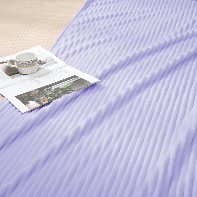 Vessia Flannel Fleece Throw Blanket for Couch,Sofa,Bed, 300GSM Microfiber Light Purple Striped Chair Blanket,Super Soft Warm Cozy Lightweight Ribbed Throw for All-Season