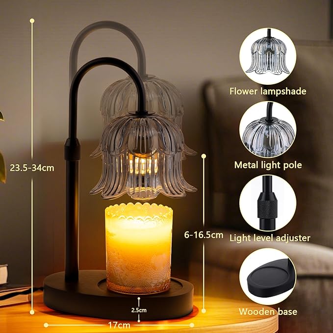 Candle Warmer Lamp Electric Timer - Candles Height Control Warmers Scented Lamps No Flame Heat Warm Melt Wax Jar Modern Home Decor Table Lights for Home Living Bedroom Decorative