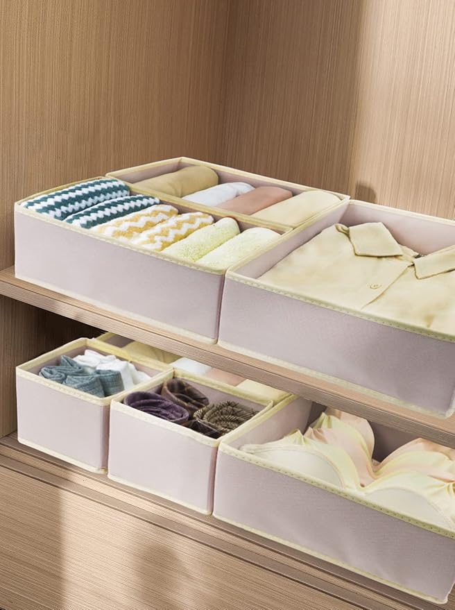 12 Pack Drawer Organizers for Clothing, Foldable Clothes Drawer Organizer for Underwear, Folded Clothes, Baby Clothing, Socks, Bra, Towels, Ties - Multi-pack Storage Box (Pink)