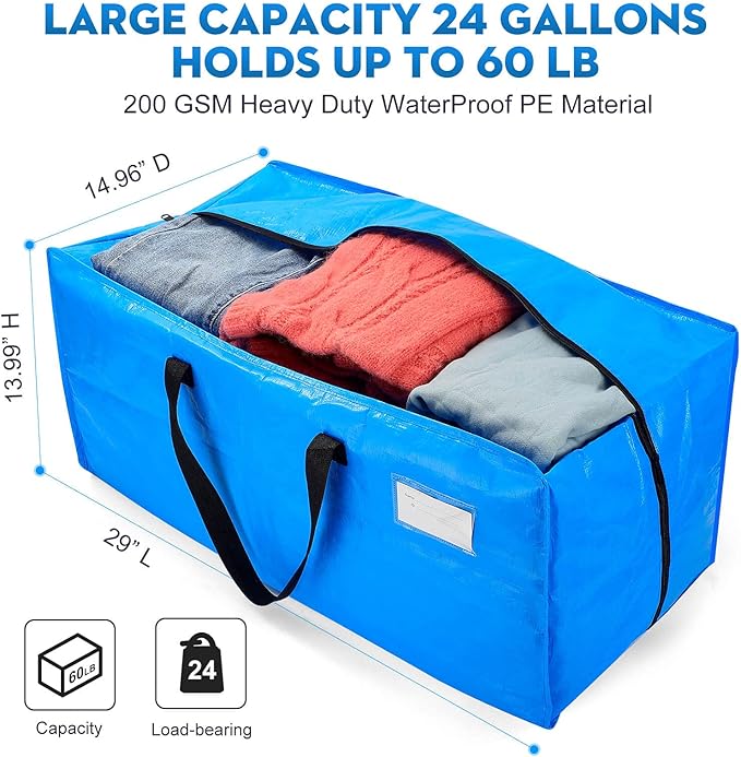 AlexHome Heavy Duty,Extra Large Packing Bags for Moving,Reusable Plastic Moving Totes,Clothes Storage Containers,Moving Supplies Bins,Compatible with Ikea Frakta Cart (Blue,Set of 5)