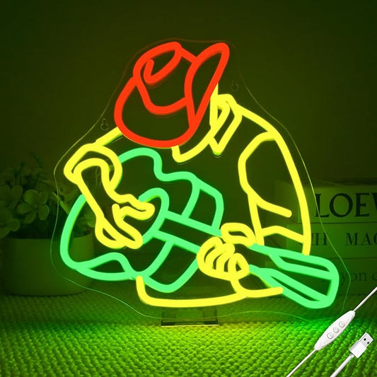 Cowboy Playing Guitar Neon Sign, Dimmable, USB Powered, 5V/2A, 14.9"x12.6" for Wall Decor, Western-Style Cowboy, Folk Music Lovers, Western Bar, Man Cave, Party, Instrument Store, Cafe