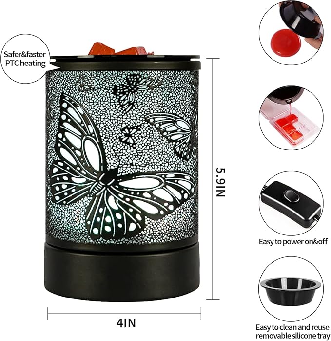 Butterfly Black Electric Fragrance Wax Melts Warmer Oil Melter Scented Tart Burner for Home Decor