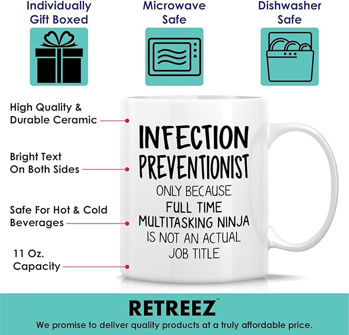 Retreez Funny Infection Preventionist Mug - 11 Oz Ceramic Coffee or Tea Cup - Humorous Gift for Healthcare Heroes, IP Specialist, Germ-Fighting Enthusiast - Birthday, Appreciation, Father's Day Gift