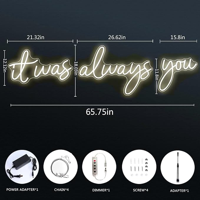 Super Large LED Neon Sign 'it was always you' Neon Night with Dimmable Wall Decor for Bedroom Living Room Bar Party Club Wedding Girls Birthday Wall Light Decor
