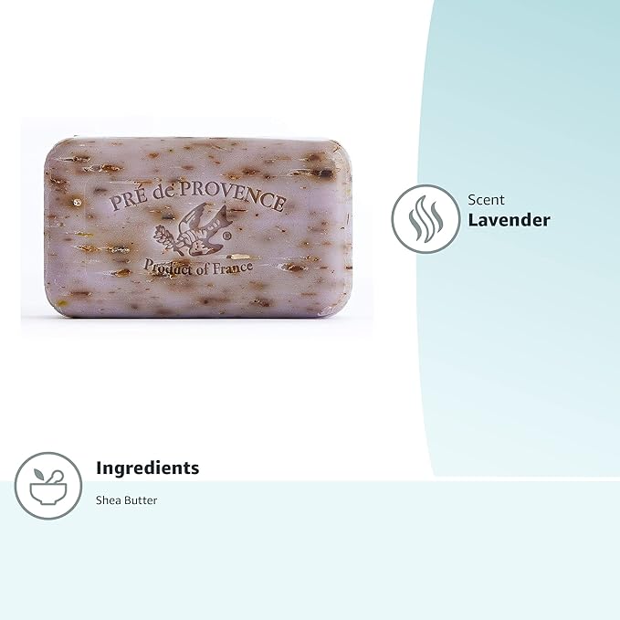 Pre de Provence Artisanal French Moisturizing Soap Bar, Shea Butter Enriched, Quad Milled for Long Lasting Rich Smooth Lather, 5.3 Ounce, Lavender