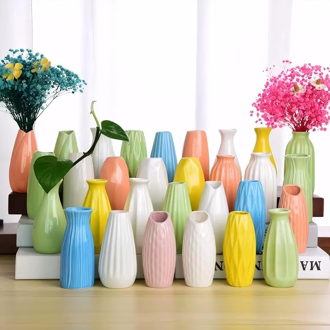 Ceramic Simple Vase for Flowers Plants,Mini Vase for Home Living Room Desk (Green 003)