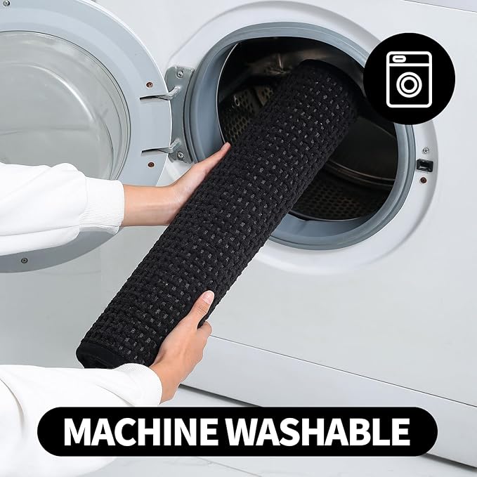 Washable Bathroom Rugs: 47x20 Black Runner Bath Mat – Non Slip Chenille Bathmat for Bathroom Floor & Shower