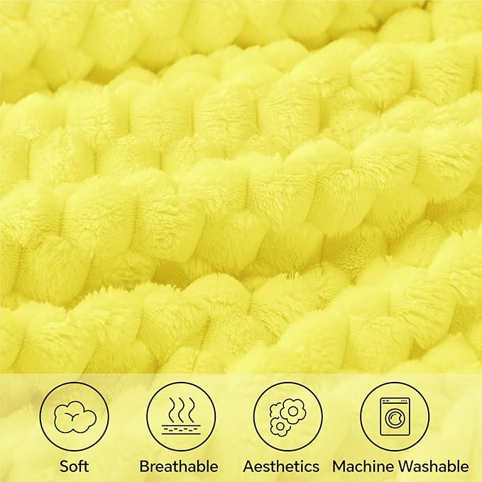 BEDELITE Fleece Throw Blanket for Couch & Bed - 3D Jacquard Decorative Amber Yellow Blanket, Super Soft and Cozy Warm Fuzzy Blanket All Seasons Suitable, 50x60Inches