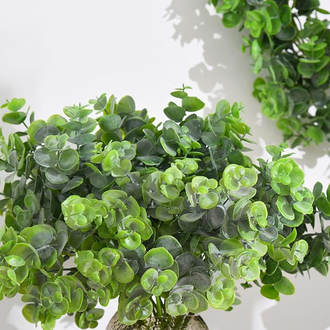 24pcs Artificial Eucalyptus Stems Fake Eucalyptus Leaves Branches Faux Greenery Stems for Vase Home Wedding Bouquet Wreath Decor, Grey Green