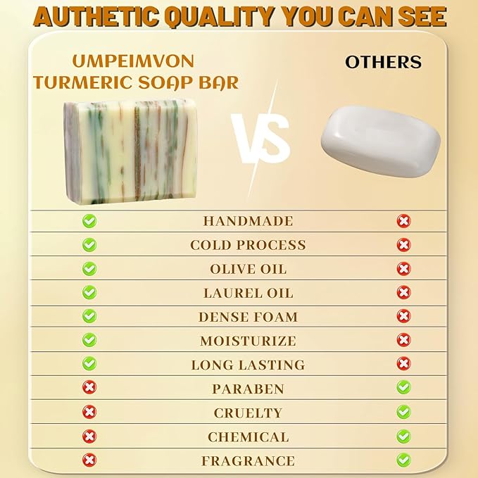 Turmeric Soap Bar for Face and Body, Organic Tumeric Soap Natural Handmade Bar Soap Cold Process with Moisturizing Olive Oil, Nourish and Soothe Face Body for Radiant Glow, 3.53 oz