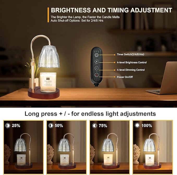 Candle Warmer Lamp with 3 Bulbs, Adjustable Height Dimmable Candle Warmer with Timer, Compatible with Large Jar Candles, Candle Lamp with Charming Gift Box for Her/Him