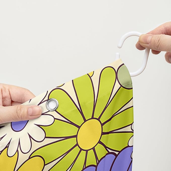 AILONEN Flower Shower Curtain for Bathroom,Polyester Fabric Waterproof,Purple Yellow Plants Flowers Bath Curtains Washable, 72" W x 84" H