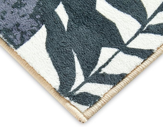 RoomTalks Mid Century Modern Living Room Rug Washable 5x7 Rug, Black Boho Cute Aesthetic Area Rugs Carpet for Bedroom Dining Room Office, Vintage Abstract Leaves Thin Indoor Entryway Rug Carpet