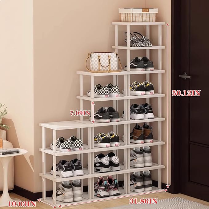 Bamboo Shoe Rack 17 Tier- Vertical Shoe Rack for Small Spaces, Tall Narrow Shoe Rack Organizer for Closet Entryway Corner Garage and Bedroom,Skinny Shoe Shelf with Free Stackable DIY
