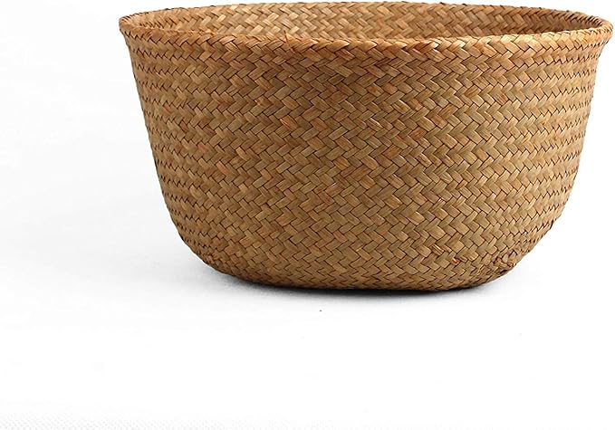 Woven Seagrass Wicker Basket with Handle - Planters for Indoor Plants, Storage & Picnic Basket Organizer, Garden Basket Fits 6-7 Inch Plant Pots & Groceries (Small, Original)