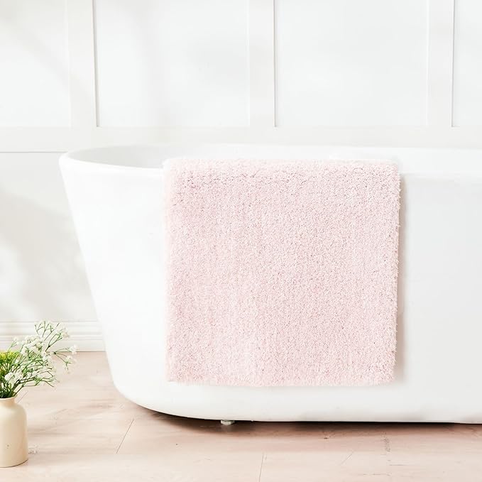 Douceur Sparkle Bath Mats for Bathroom Non Slip 32" X 20", Super Soft Microfiber Pink Bathroom Rugs Washable, Fluffy Absorbent Bath Rugs, Quick Dry Shower Mat Gifts, Pink and White
