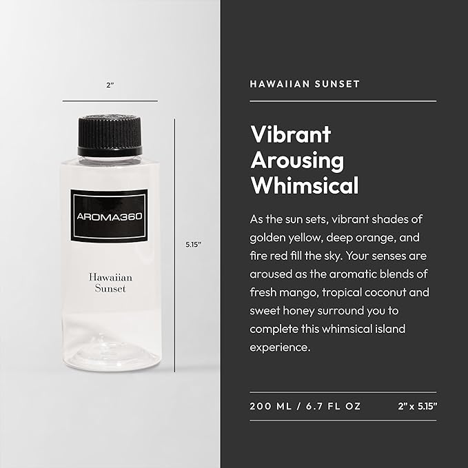 Aroma360 | Hawaiian Sunset Oil Blend | Hotel Inspired Luxury Essential Oil Diffuser | Aromatherapy Scent Diffuser Oil | Mango, Coconut and Vanilla 6.7 fl oz, 200 mL