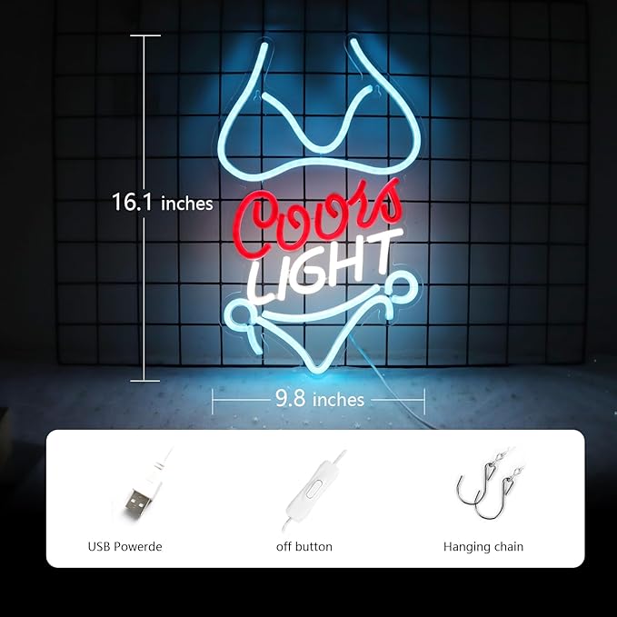 JFLLamp Bikini Crs LIGHT Neon Signs for Wall Decor Neon Lights for Business Led Signs Suitable for Man Cave Restaurant Office Bar Pub Led Art 5V Power Adapter 16.1 * 9.8 Inch(Azure+Red+White)