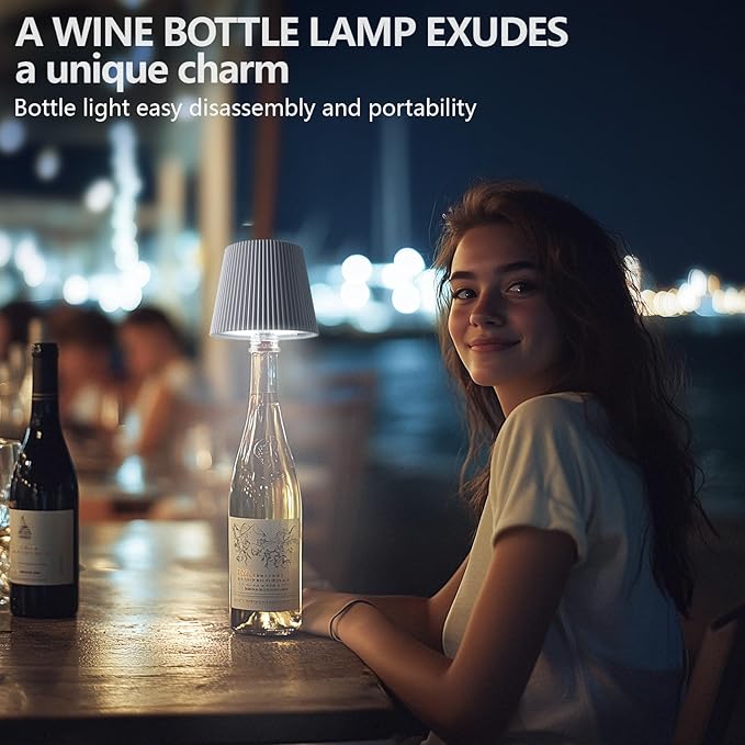 Wine Bottle Lamp, 2025 New 3 Color Rechargeable Wireless Bottle Lamp for Liquor Bottles with Touch Dimming for Parties, Restaurants & Home Decor (White)