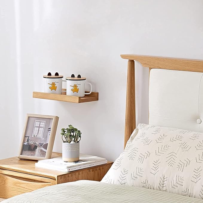 Floating Shelves Wall Mounted, 12 Inch Solid Oak Wood Shelf for Decor and Storage, Picture Ledge for Bedroom Bathroom Living Room Kitchen, Natural Color, 12 * 4 * 1.5, Set of 2