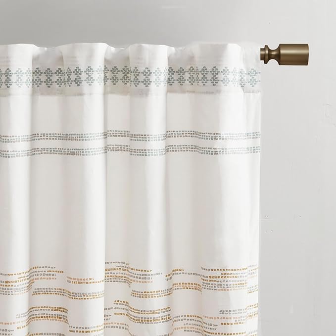 INK+IVY NEA 100% Cotton Single Panel Curtain Stripes Tassels Trim Boho Design Rod Pocket Top Drape for Living Room, Privacy Window Treatment for Bedroom, 50" x 84", Off White/Gray
