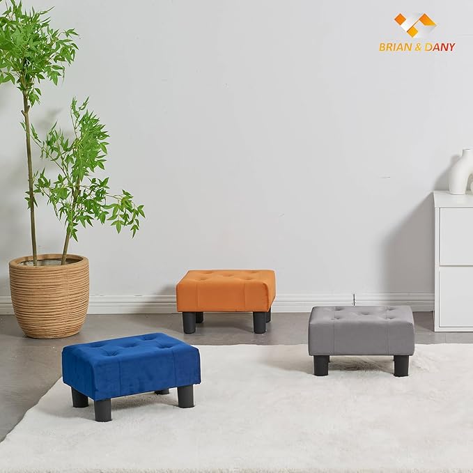 BRIAN & DANY Small Foot Stool, Velvet Foot Stools with Legs, Stable Small Footstool for Living Room, Grey