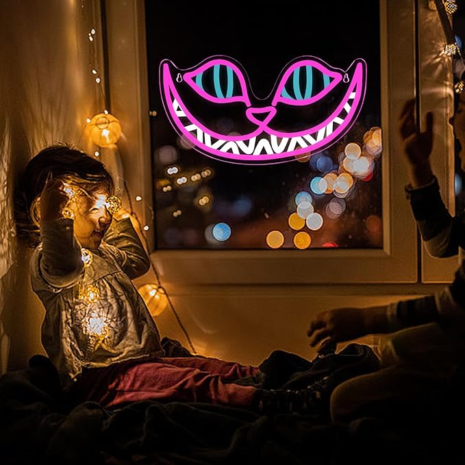 Cheshire Cat Neon Signs Alice in Wonderland Neon Light for Wall Art Decor, Smile Cat LED Lights for Dimmable LED Lights for Bedroom Man Cave Party Bar Background Decoration Birthday Gifts