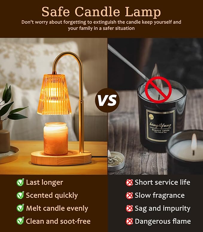 Candle Warmer Lamp with Timer: Electric Candles Wax Warmers Glass Lamps for Jar Candles Burner Adjustable Height and Dimmable Light Modern No Flame Scented Candle Warming Lantern