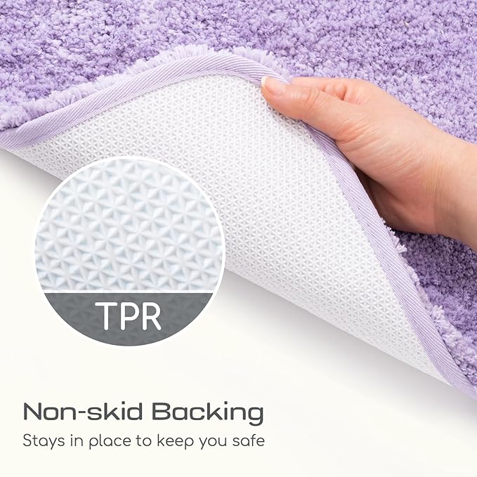 ROSMARUS Shaggy Non-Slip Bath Mat 24" x 36", Water-Absorbent Plush Bathtub Mat, Soft, Machine Washable, Purple