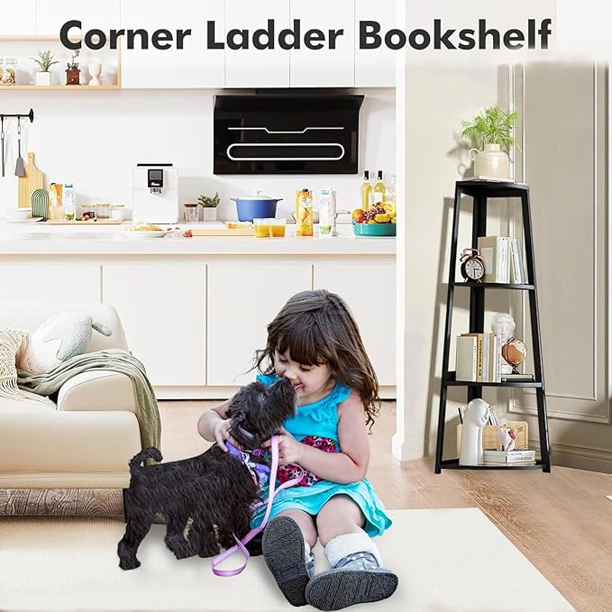 4 Tier Corner Shelf,Bamboo Corner Ladder Shelf,47" Tall Corner Ladder Bookshelf, Corner Shelving Unit for Bathroom, Bedroom, Living Room, Small Space Decor,Black