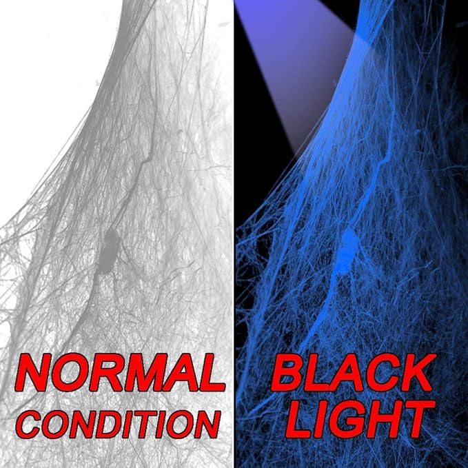 White with Blacklight Lamp,800 sqft Halloween Glow Spider Webs Indoor & Outdoor Spooky Spider Webbing with 37 Fake Spiders for Halloween Decorations