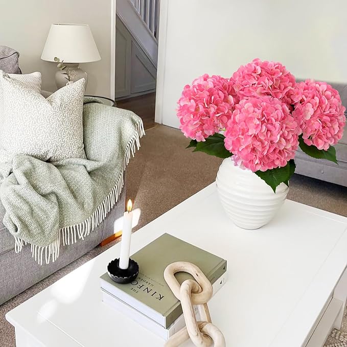 Hydrangea Artificial Flowers, 4Pcs 22" Large Lifelike Faux Flowers, Full Fake Artificial Hydrangeas with Stems for Bouquet Table Centerpieces Home (Fuchsia)