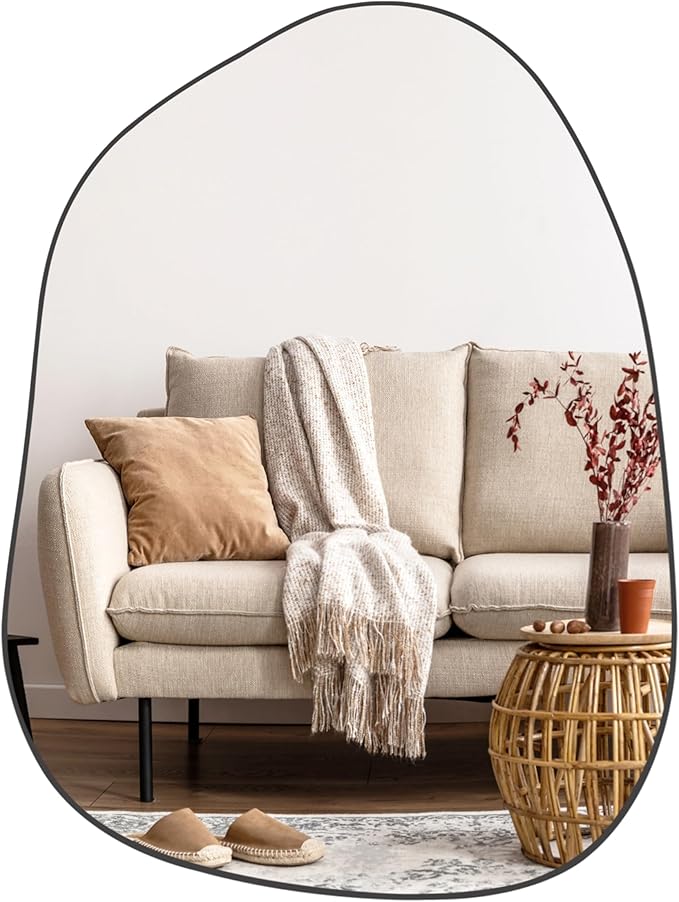 PERFNIQUE Irregular Wall Mirror Asymmetrical Mirror, 32''x24'' Black Mirror for Bathroom Bedroom Living Room Entryway, Decorative Modern Wall Decor, Wall Mounted (Black, 32''x24'')