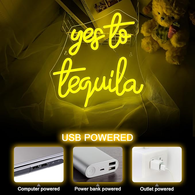 NOSUN Yes To Tequila Neon Sign Tequila Bar Sign with USB Neon Lights Bar Light Up Sign for Bar Party Men Cave Home Pub LED Bar Sign Gifts for Men/Women 12.6 * 12.2inches