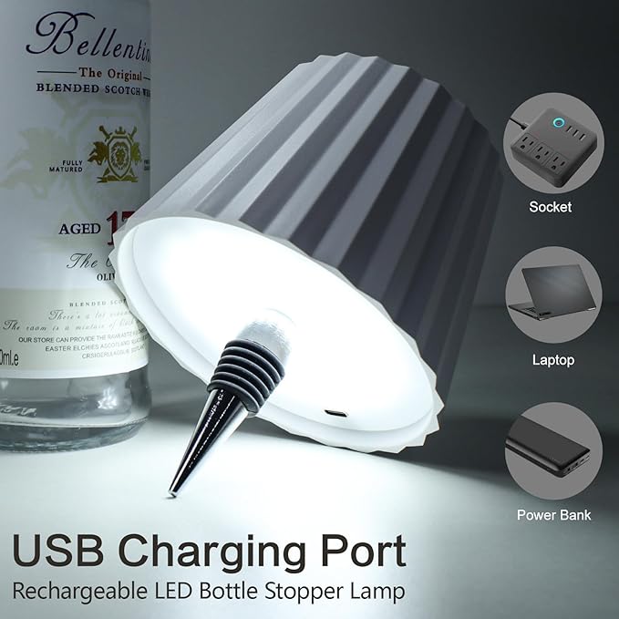 Wine Bottle Lamp, 2025 New 3 Color Rechargeable Wireless Bottle Lamp for Liquor Bottles with Touch Dimming for Parties, Restaurants & Home Decor (White)