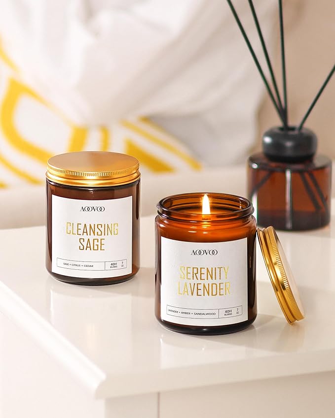 AOOVOO Candle Set - 4PC Scented Candles, 28 oz Soy Candles, Soy Candle for Home Scented, Lavender/Jasmine/Eucalyptus/Sage