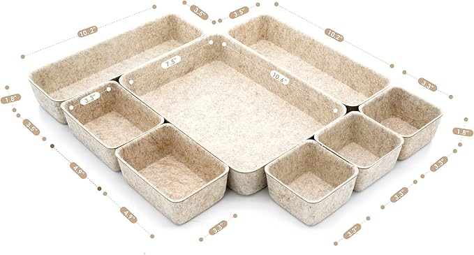 Welaxy 8-piece Nordic Beige desk drawer organizer tray office suppliers pens decluttering aesthetic wabi-sabi Scandinavian-chic storage bin hygge sleek minimalist back to school (Oatmeal)